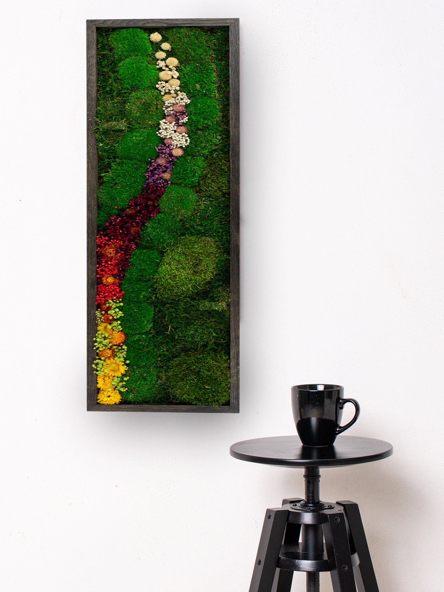 Handgefertigte Pflanzenkunst | Mooskunst | Wandkunst aus Eiche und Pflanzen | Einzigartiges Deko-Element | LED-Wandkunst