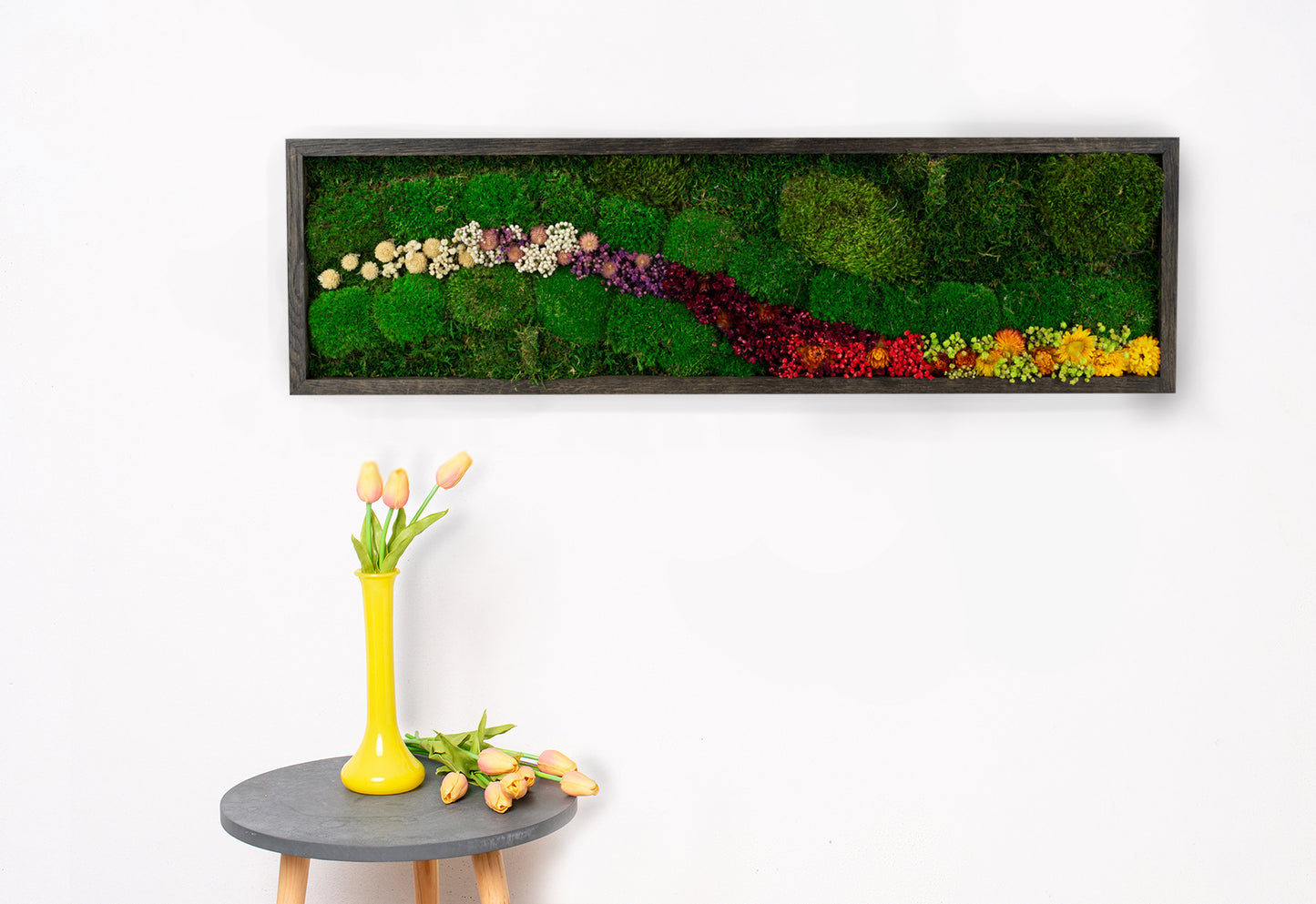 Handgefertigte Pflanzenkunst | Mooskunst | Wandkunst aus Eiche und Pflanzen | Einzigartiges Deko-Element | LED-Wandkunst