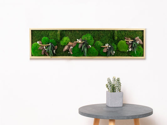 Wunderschöne grüne Wanddekoration aus konserviertem Moos mit LED-Beleuchtung und lebendem Moos für Büro oder Zuhause (1-teiliger Rahmen)