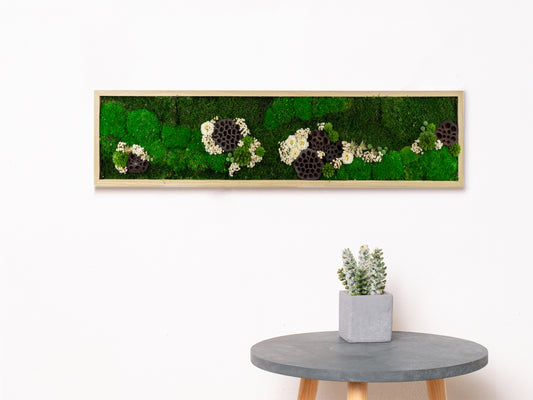Authentisches, konserviertes Moos-Wandbild mit LED-Beleuchtung und lebendem Moos für Büro oder Zuhause, 1-teiliger Rahmen