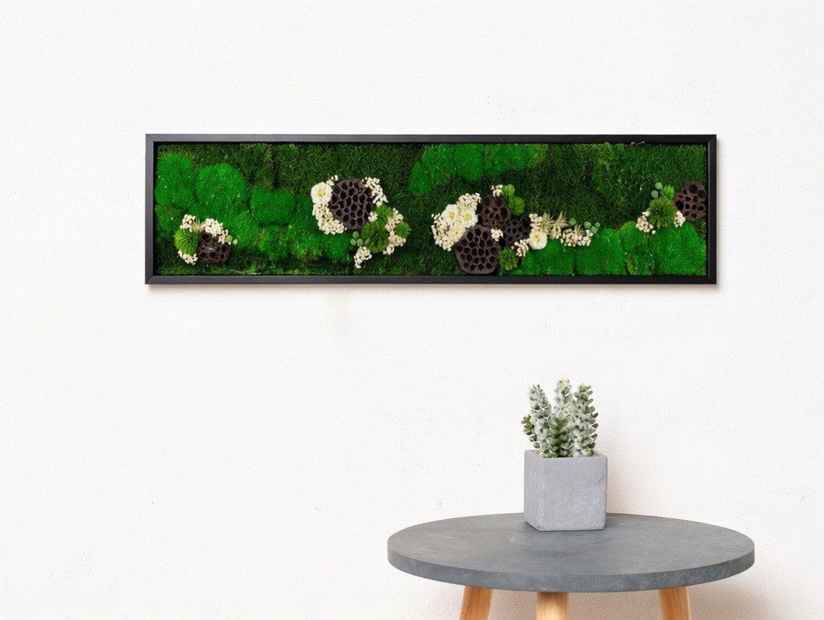 Authentisches, konserviertes Moos-Wandbild mit LED-Beleuchtung und lebendem Moos für Büro oder Zuhause, 1-teiliger Rahmen