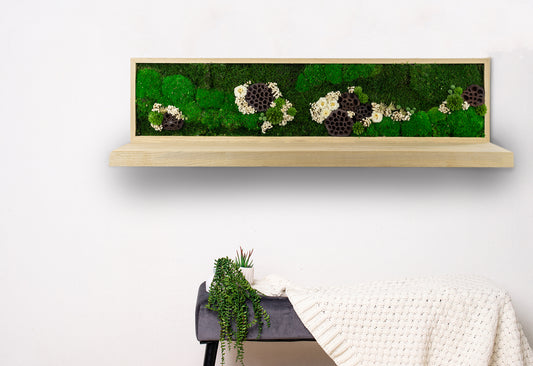 Handgefertigte Pflanzenkunstwerke für den Garten | Mooskunstwerke | Wandkunst aus Eiche und Pflanzen | Einzigartiges Wohnaccessoire | Originelle LED-Wandkunst