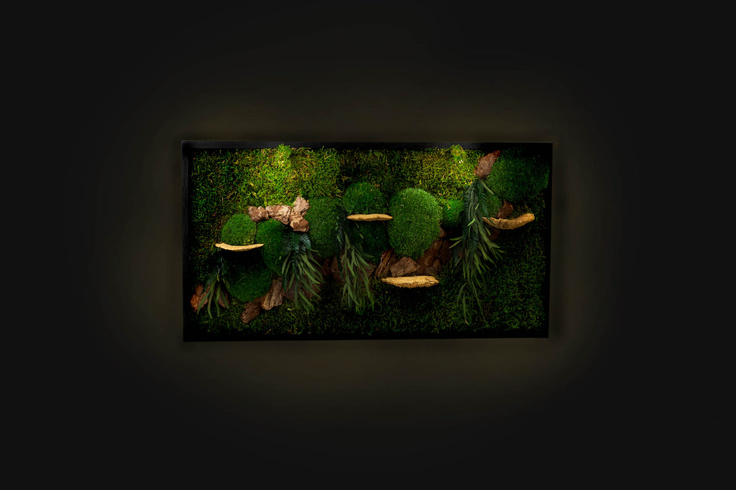 Wunderschöne grüne Wanddekoration aus konserviertem Moos mit LED-Beleuchtung, gerahmte Pflanzen-Wanddekoration