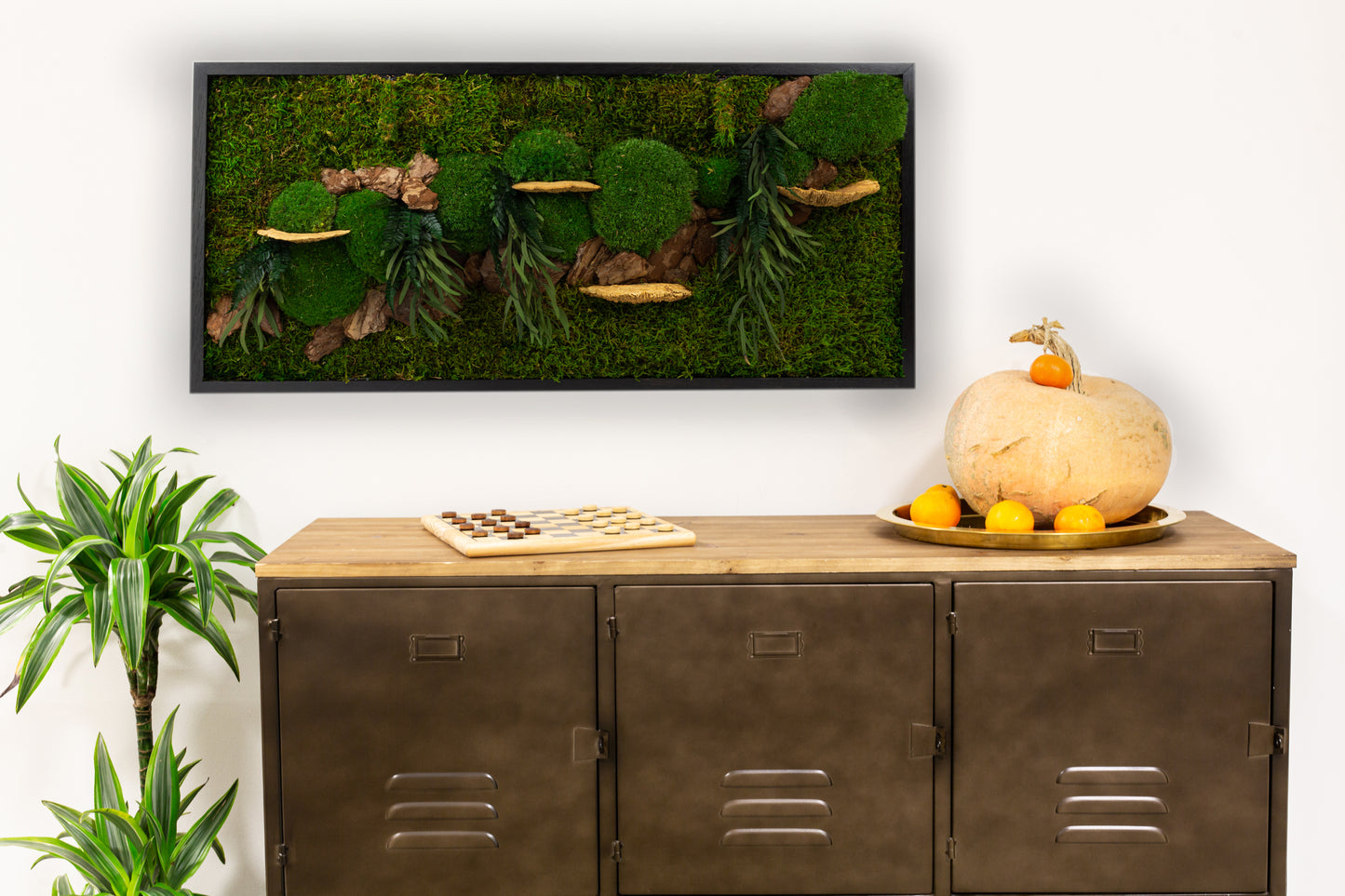 Wunderschöne grüne Wanddekoration aus konserviertem Moos mit LED-Beleuchtung, gerahmte Pflanzen-Wanddekoration