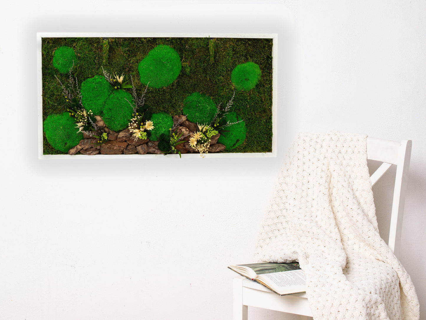 Atemberaubende grüne Wanddekoration: Wandbild aus konserviertem Moos mit LED-Beleuchtung, gerahmtes Wandbild mit konserviertem Moos und LED-Beleuchtung, ideales Geschenk für Zuhause