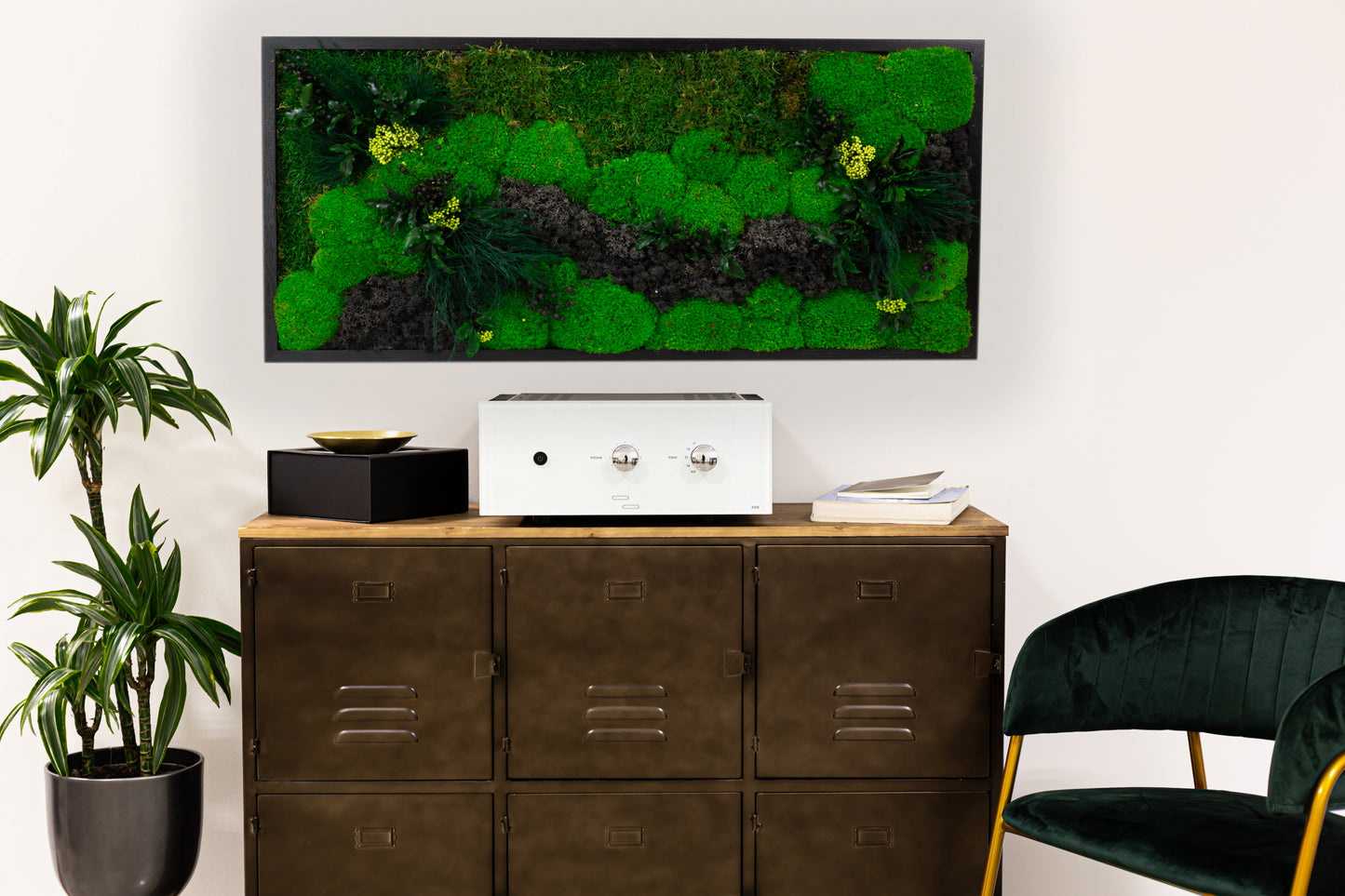 Lebendige, konservierte Moos-Wandkunst mit LED-Beleuchtung, gerahmte Moos-LED-Wanddekoration, grüne Zimmerdekoration, Einzugsgeschenk