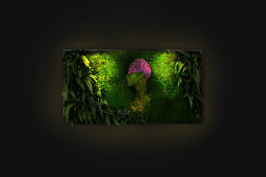 Luxuriöse grüne Wandkunst, weibliches Kunstwerk, konserviertes Moospaneel mit LED-Beleuchtung, gerahmte Moos-LED-Wandhängepflanze, Heimdekoration, Geschenk für Zuhause